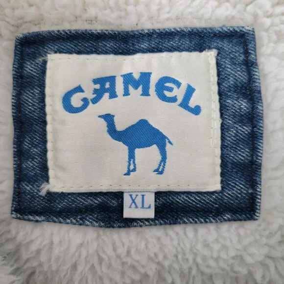 camel cigarette denim jacket Vintage Camel Cigarettes Denim Jean Jacket Blue Sherpa Lined Western  Trucker XL